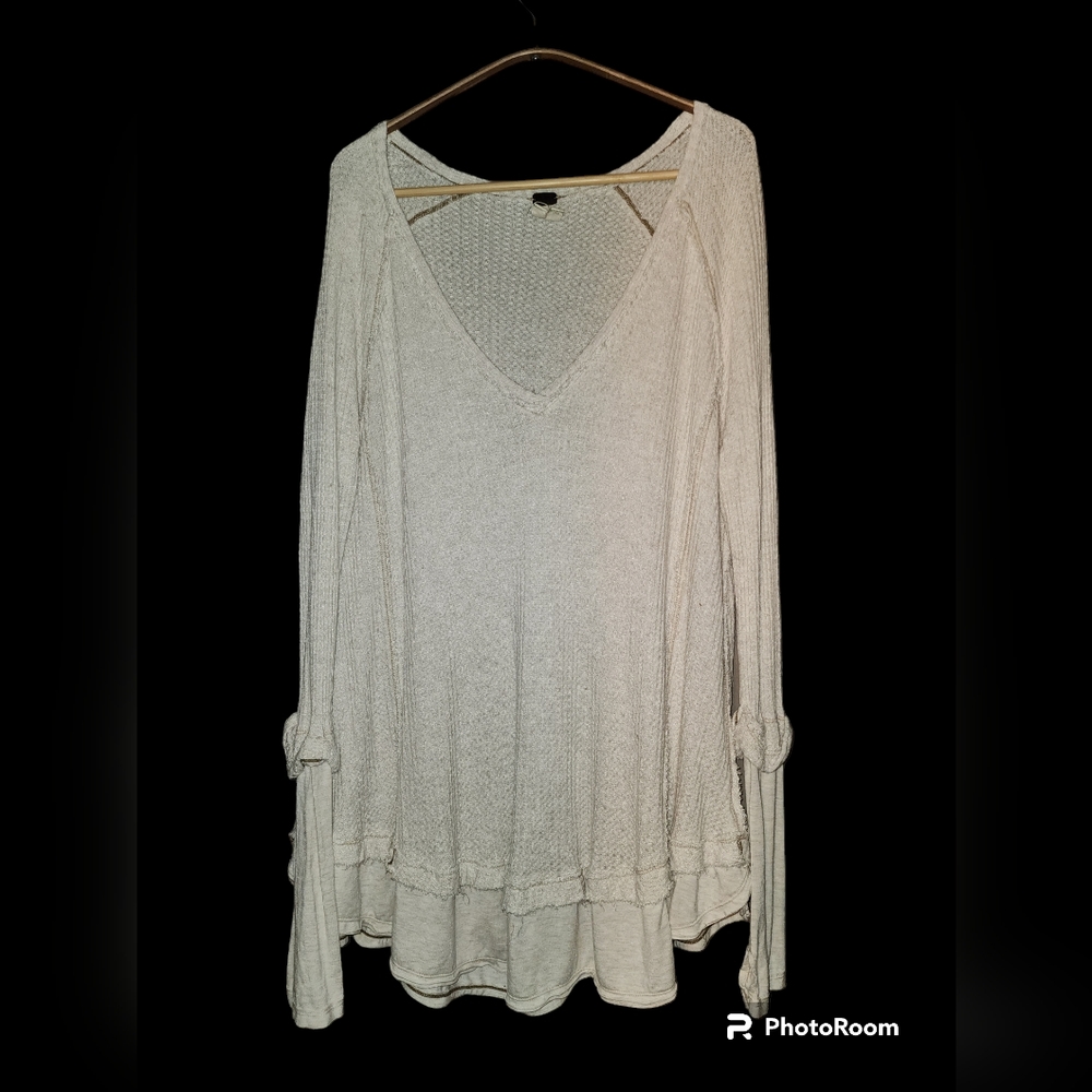 Free People Laguna Light Beige Thermal Long Sleeve Top